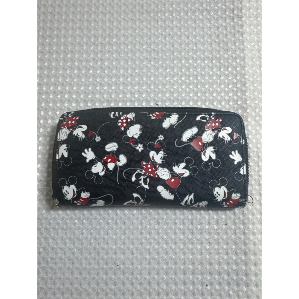 Disney Zip Around Wallet Women OS Black Like New Mickey Minnie Mouse Print